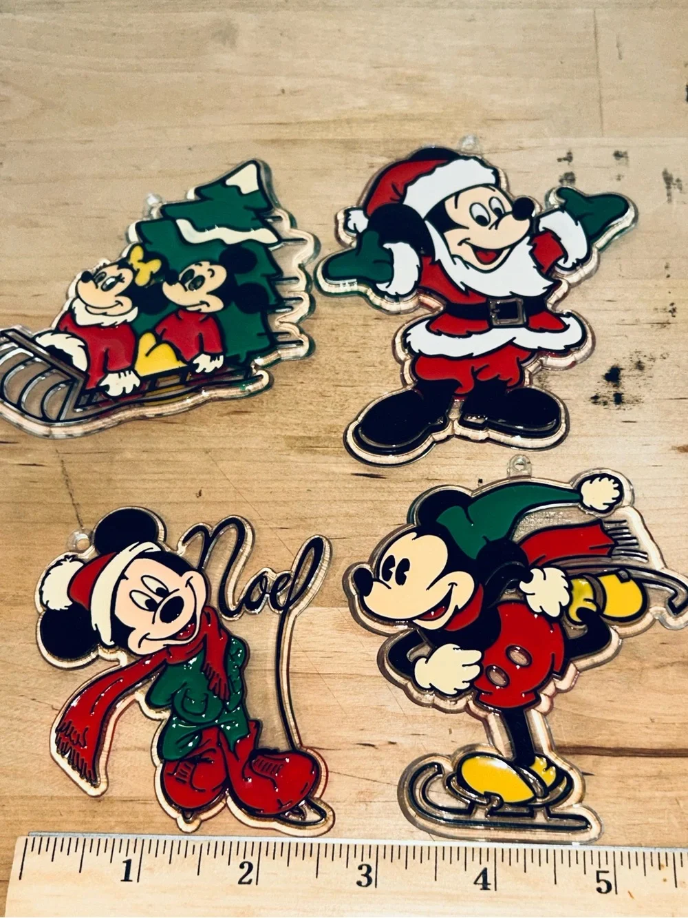 VTG Disney Acrylic Mickey & Minnie Mouse  Christmas  Ornament Set Of 4